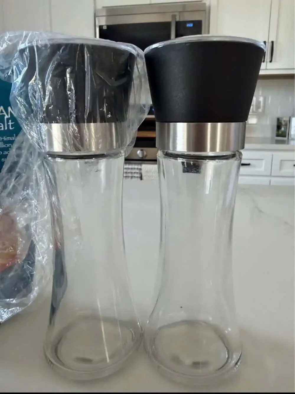 Large Stainless Steel Salt and Pepper Grinder Set - Adjustable Coarseness, Refil
